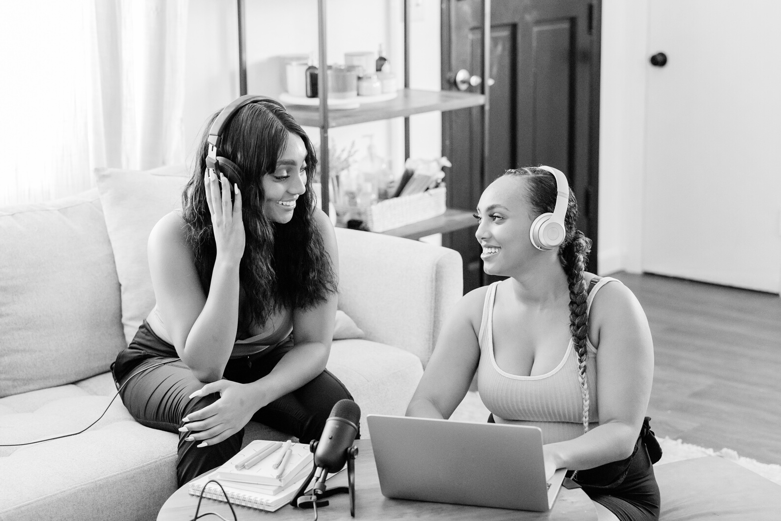 Women Recording a Podcast in the Living Room